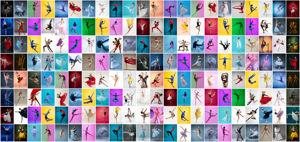 A mosaic of small dancer images